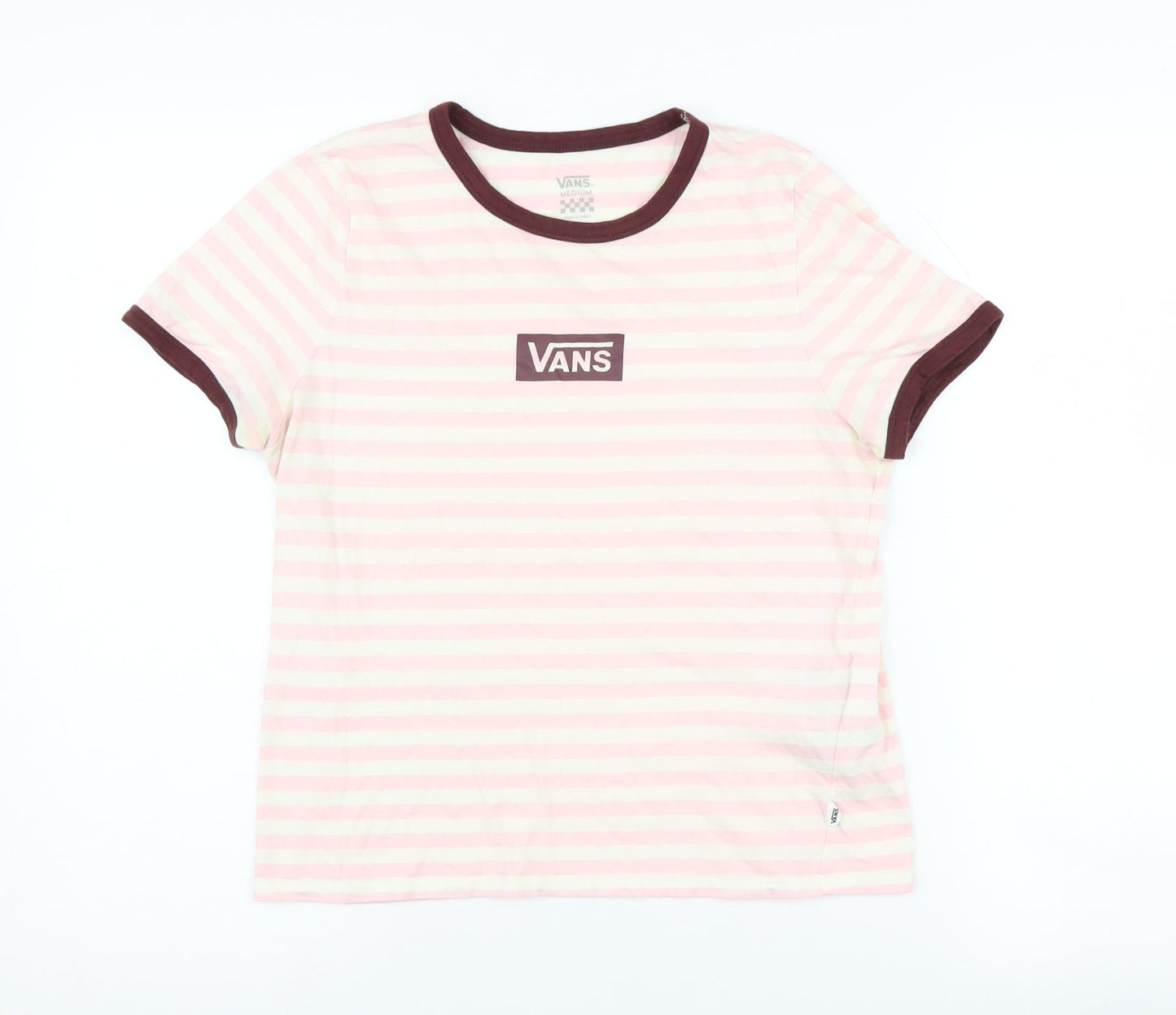 Womens UK Size M VANS Pink Ringer T-Shirt