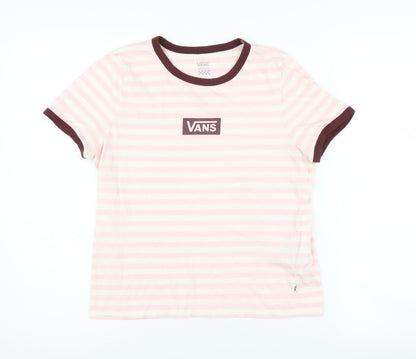 Womens UK Size M VANS Pink Ringer T-Shirt