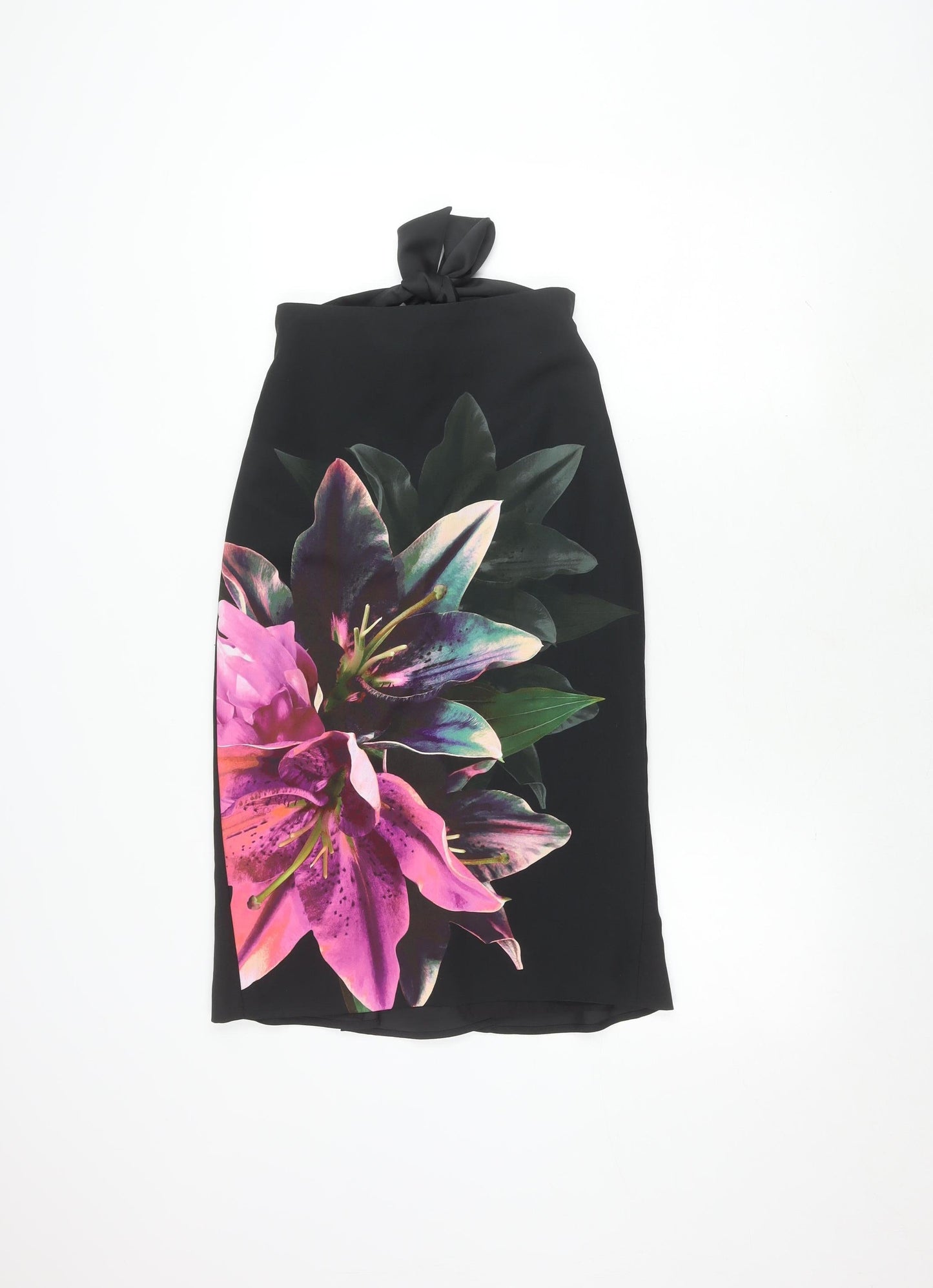 Oasis Women's Black Tulip Skirt Size 8 Floral Bow