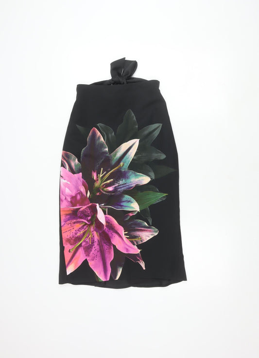 Oasis Women's Black Tulip Skirt Size 8 Floral Bow