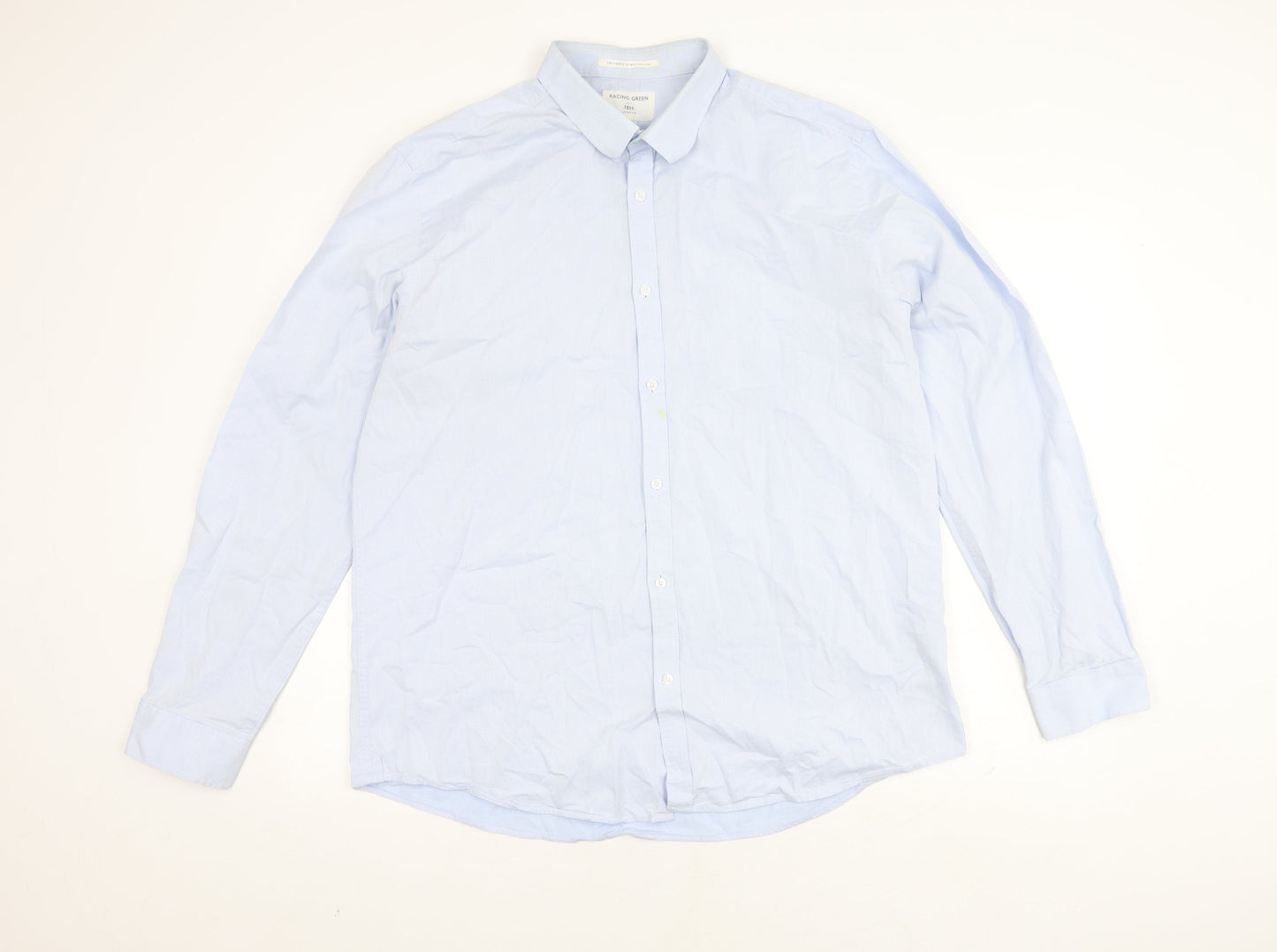 Racing Green Men's Blue Cotton Button-Up Shirt 17.5