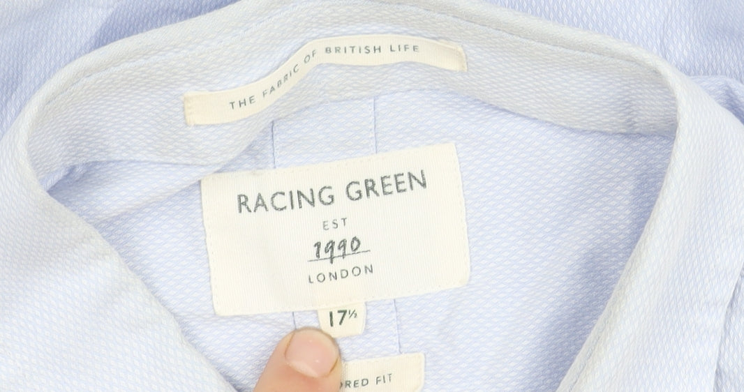 Racing Green Men's Blue Cotton Button-Up Shirt 17.5