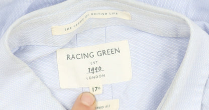 Racing Green Men's Blue Cotton Button-Up Shirt 17.5