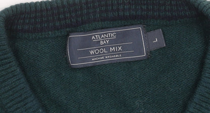 Atlantic Bay Men's Green Wool Pullover Jumper - L