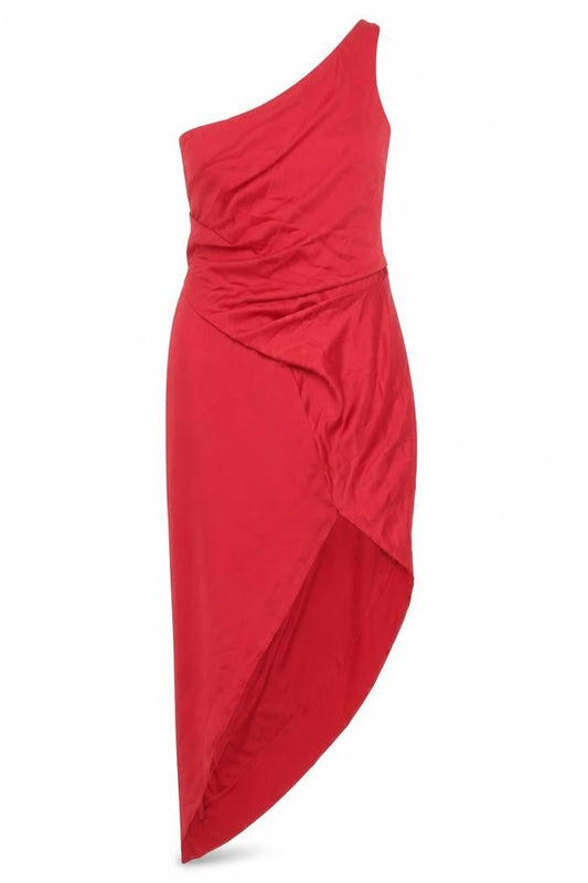 Front view of ASOS DESIGN Women’s Red Asymmetric Dress, size UK 6