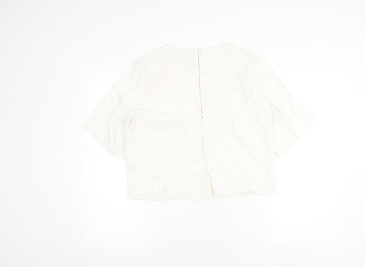 Abercrombie & Fitch Women's Ivory Blouse, S, 3/4 Sleeve, Button