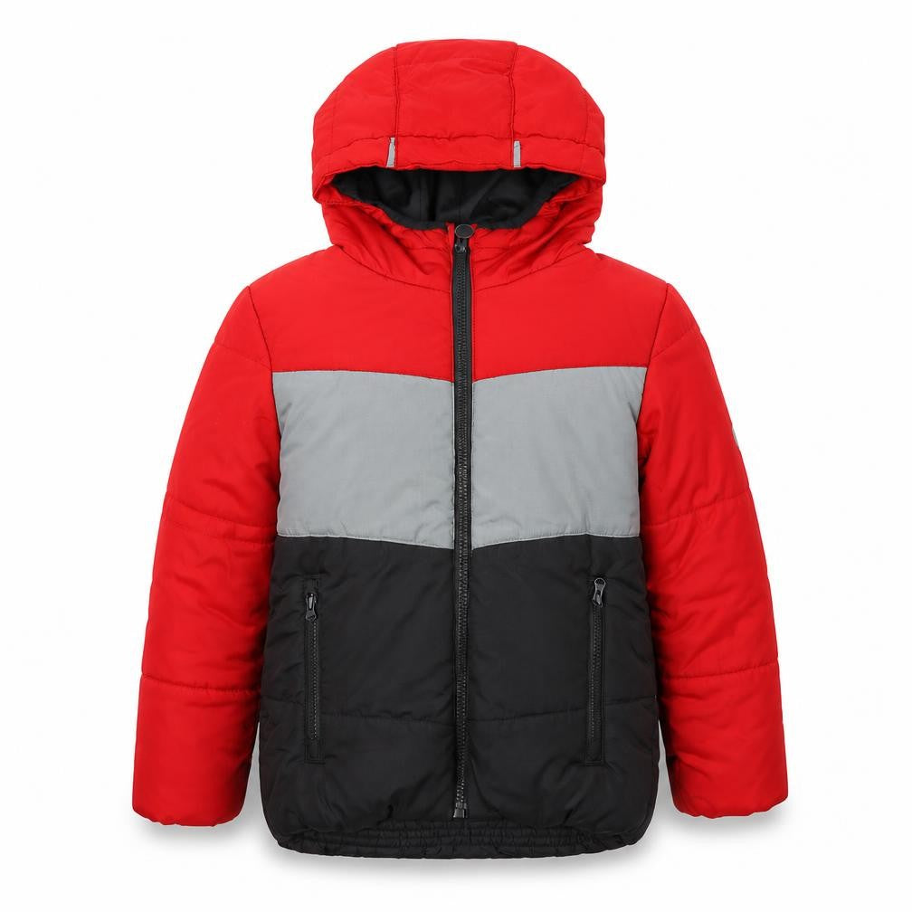 Front view of Regatta boys’ red puffer jacket 5-6 years - hooded & cosy