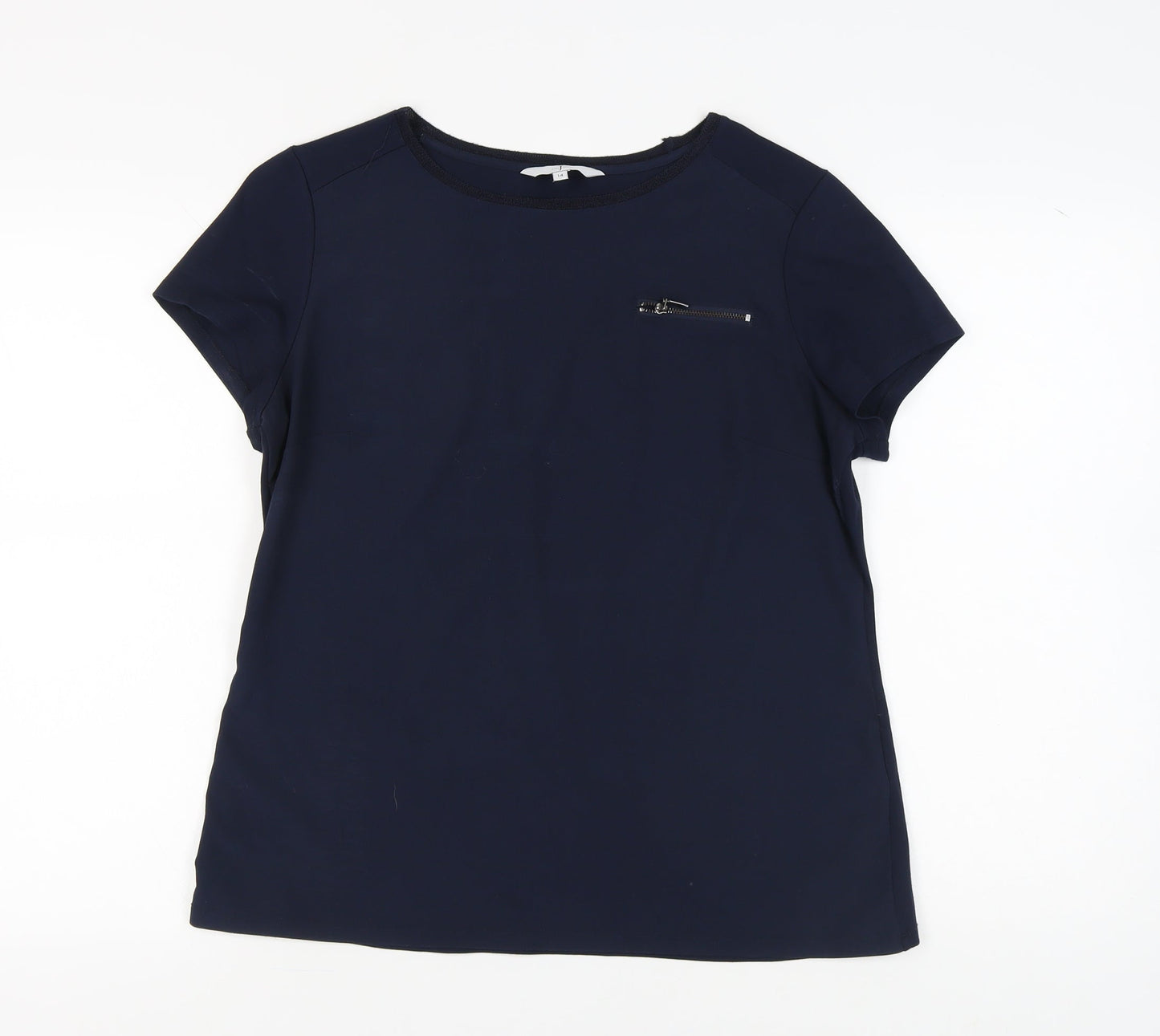 Jasper Conran Blue Women's T-Shirt Size 14 with Zip Accent