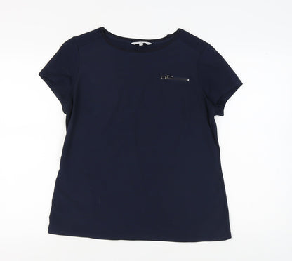 Jasper Conran Blue Women's T-Shirt Size 14 with Zip Accent