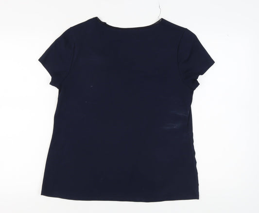 Jasper Conran Blue Women's T-Shirt Size 14 with Zip Accent