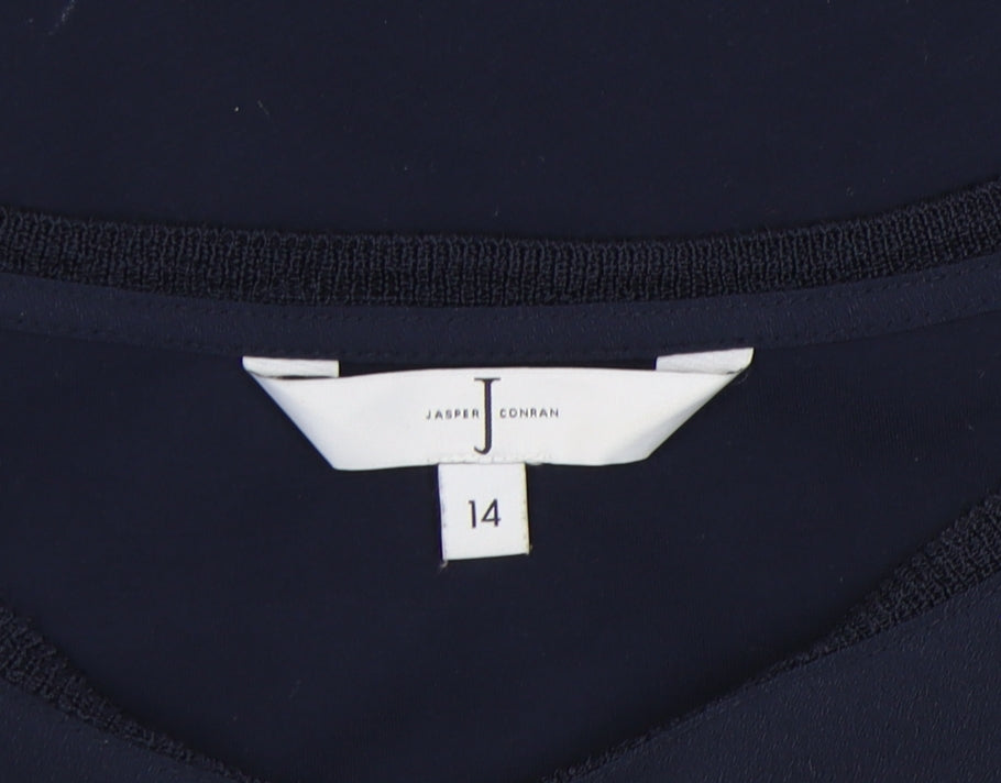 Jasper Conran Blue Women's T-Shirt Size 14 with Zip Accent