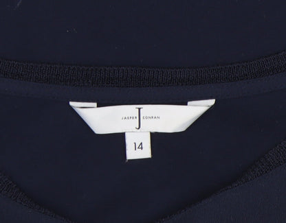 Jasper Conran Blue Women's T-Shirt Size 14 with Zip Accent