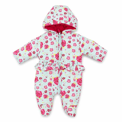 Front view of Chloe Louise Newborn Floral Snowsuit - Multicoloured Winter Essential