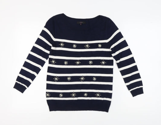 Jasper Conran Women's Blue Striped Pullover Jumper - Size 10