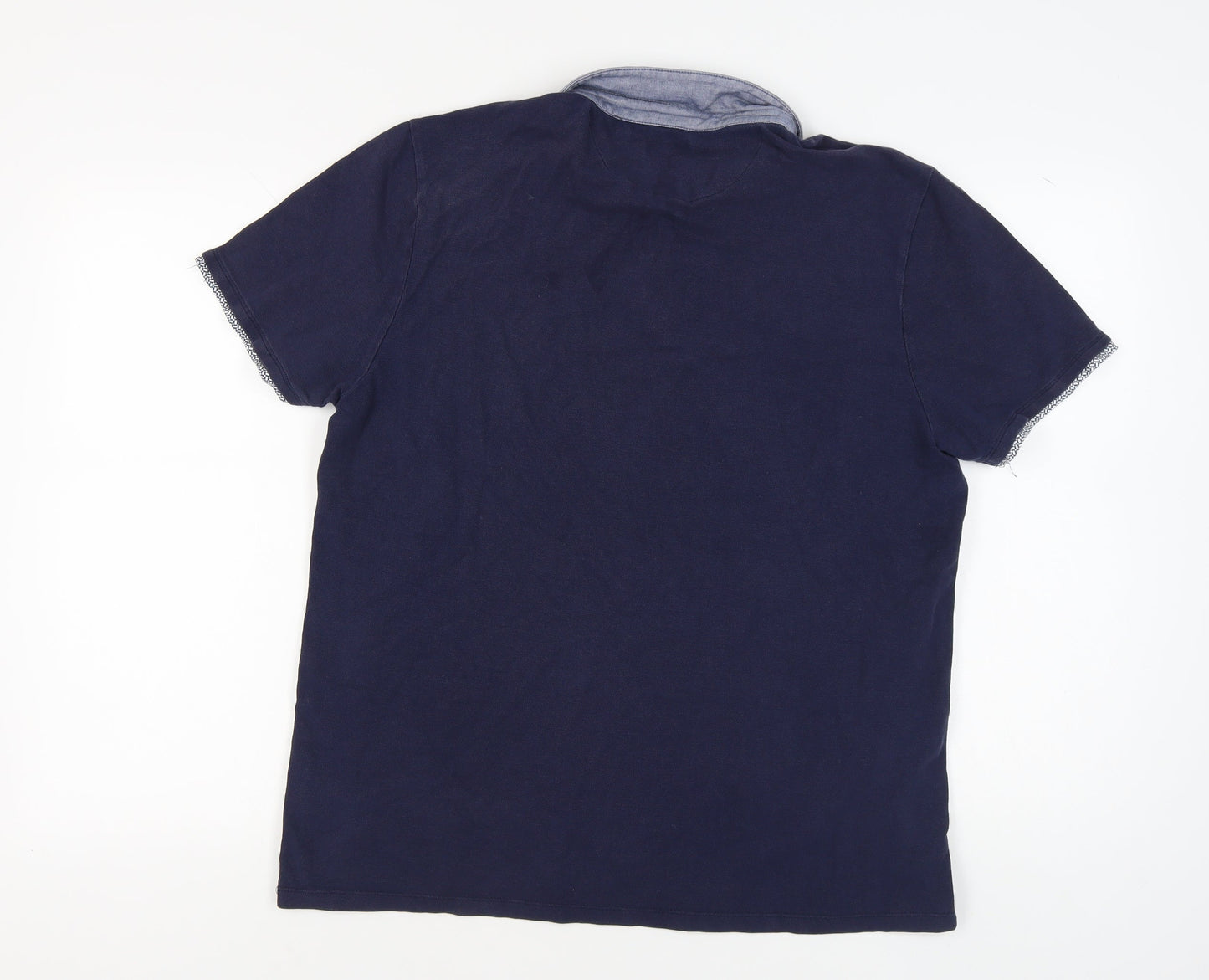 Spitalfields Men's Blue Polo Shirt XL, Button Accents