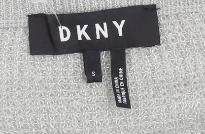 DKNY Women's Grey Knit Jumper, Size S with Ruffle Sleeves