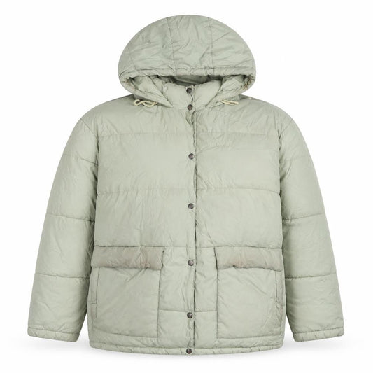 Front view of iets frans... unisex green puffer jacket, hooded