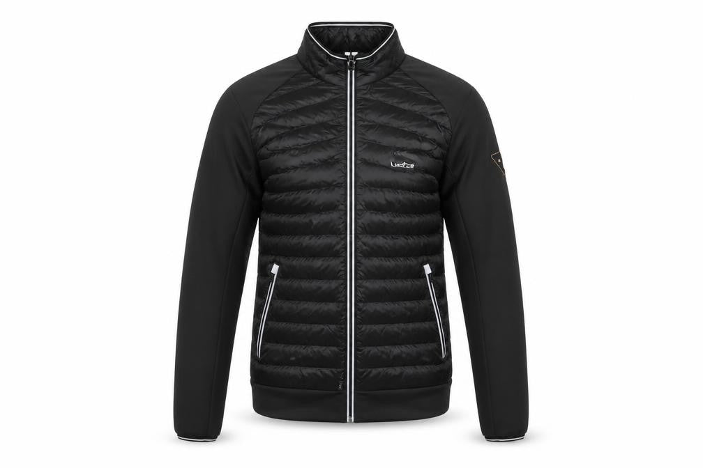 Front view of Decathlon Men's Black Basic Jacket, size L, Gym Style