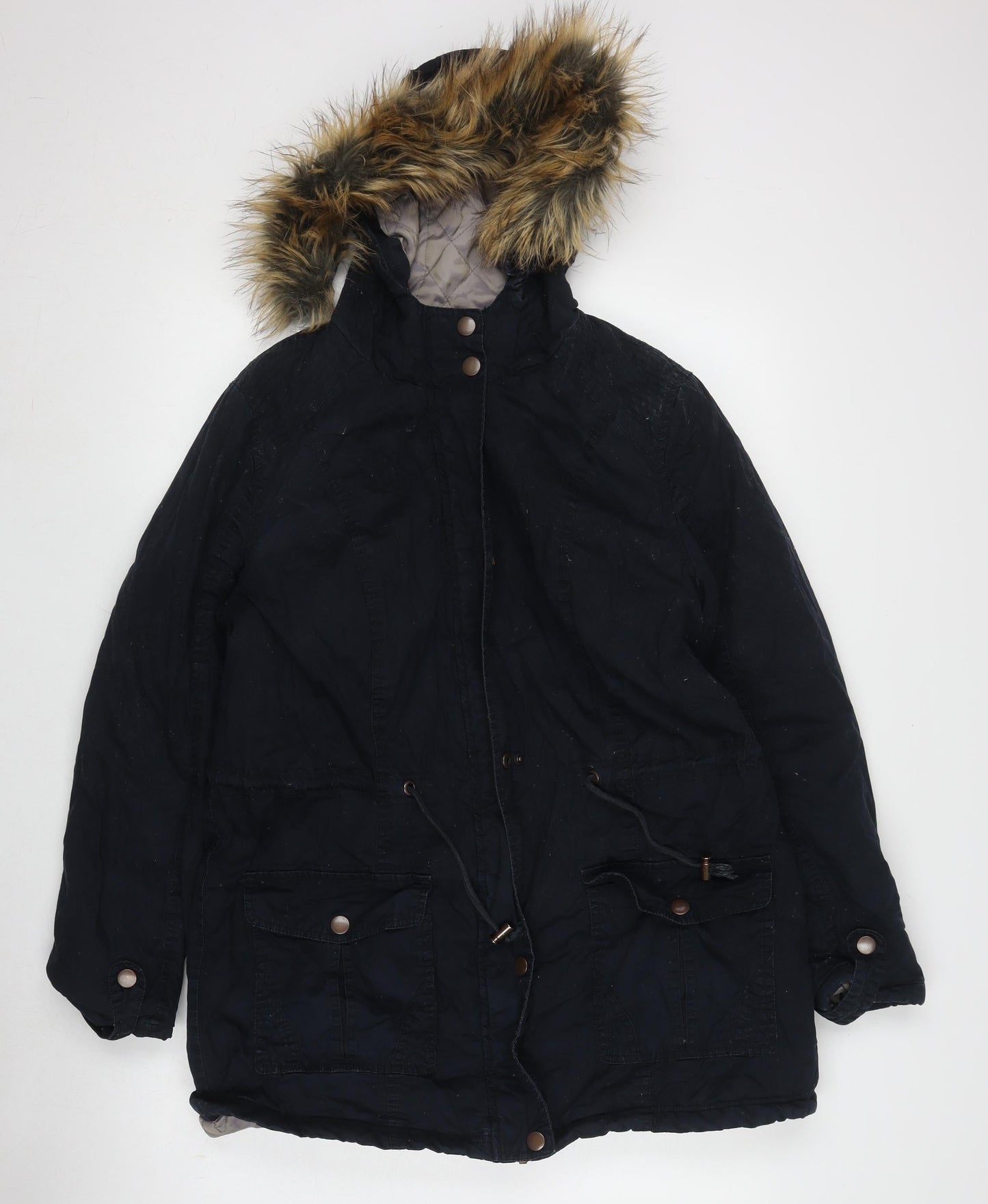 M&Co Women's Black Parka Size 14 Hooded Casual