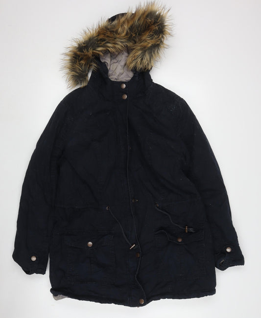 M&Co Women's Black Parka Size 14 Hooded Casual