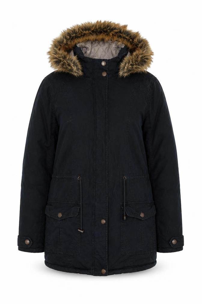 Womens UK Size 14 M&Co Black Parka Coat