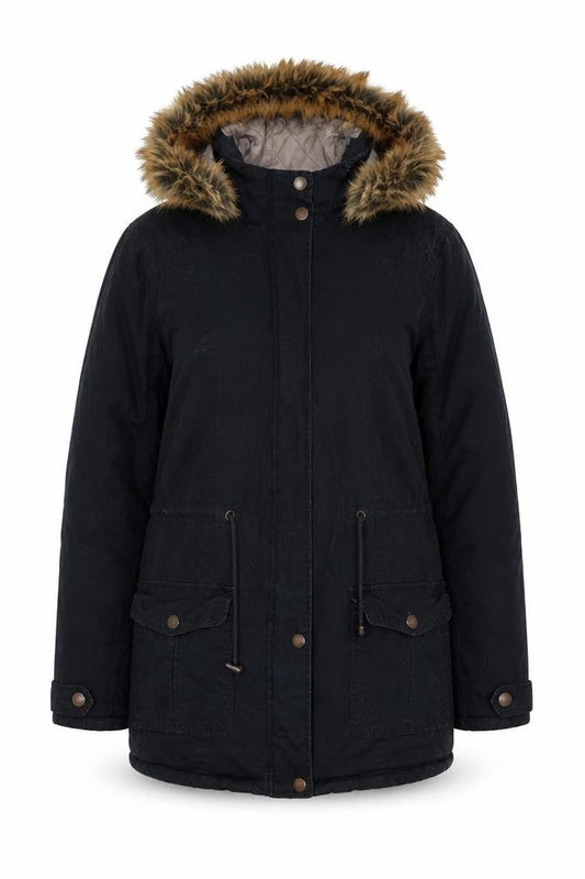 Womens UK Size 14 M&Co Black Parka Coat