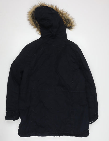 M&Co Women's Black Parka Size 14 Hooded Casual
