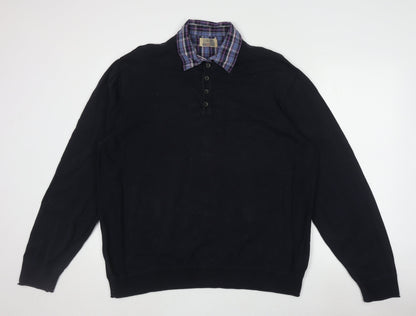 North Coast Men's Black 2XL Henley Jumper, Cotton