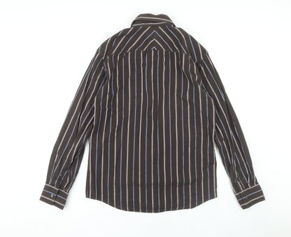 Marks and Spencer Men's Brown Striped Shirt - Size S