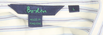 Boden Men's White Striped Long Sleeve Shirt - Large