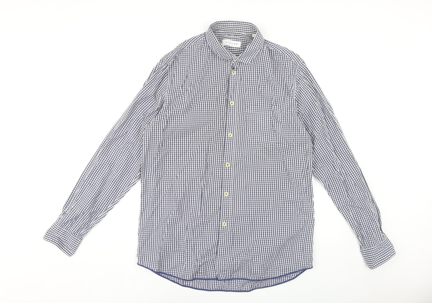 Jigsaw Men's Blue Check Cotton Button-Up Shirt, L