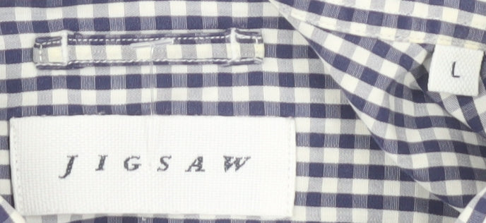 Jigsaw Men's Blue Check Cotton Button-Up Shirt, L