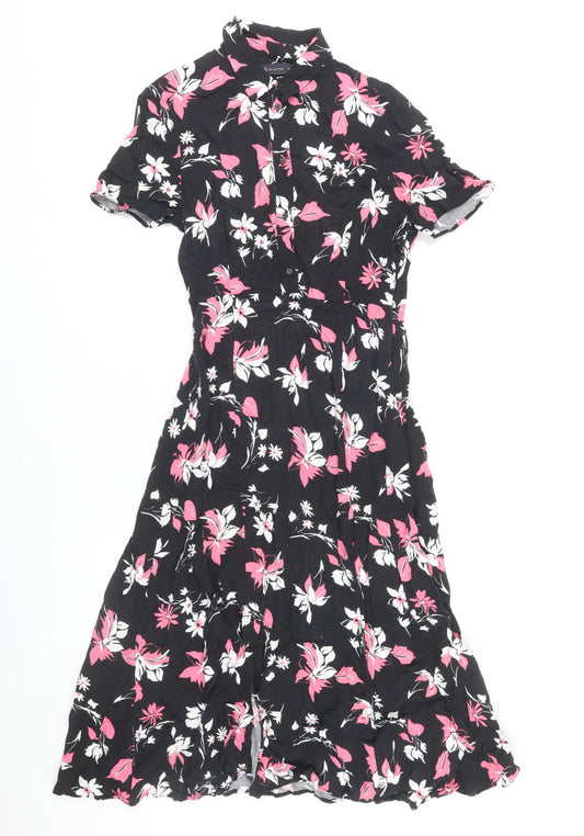 Marks and Spencer Women's Black Floral Shirt Dress Size 8