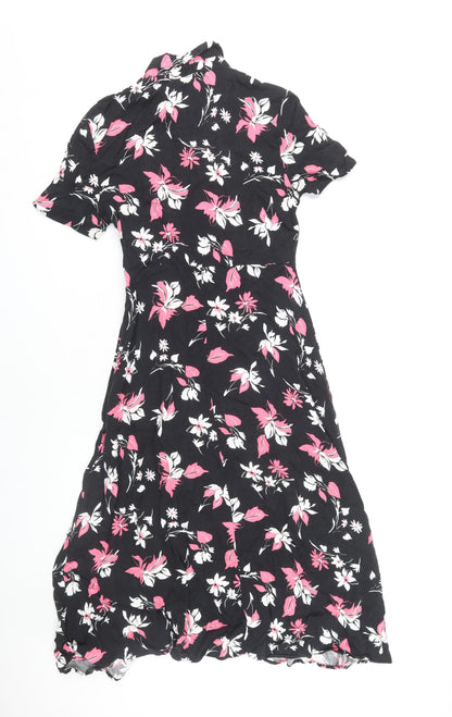 Marks and Spencer Women's Black Floral Shirt Dress Size 8