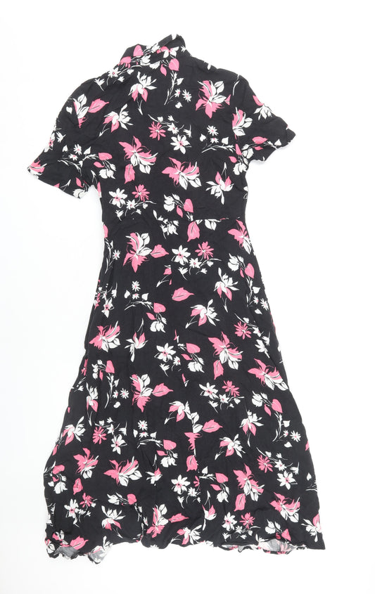 Marks and Spencer Women's Black Floral Shirt Dress Size 8