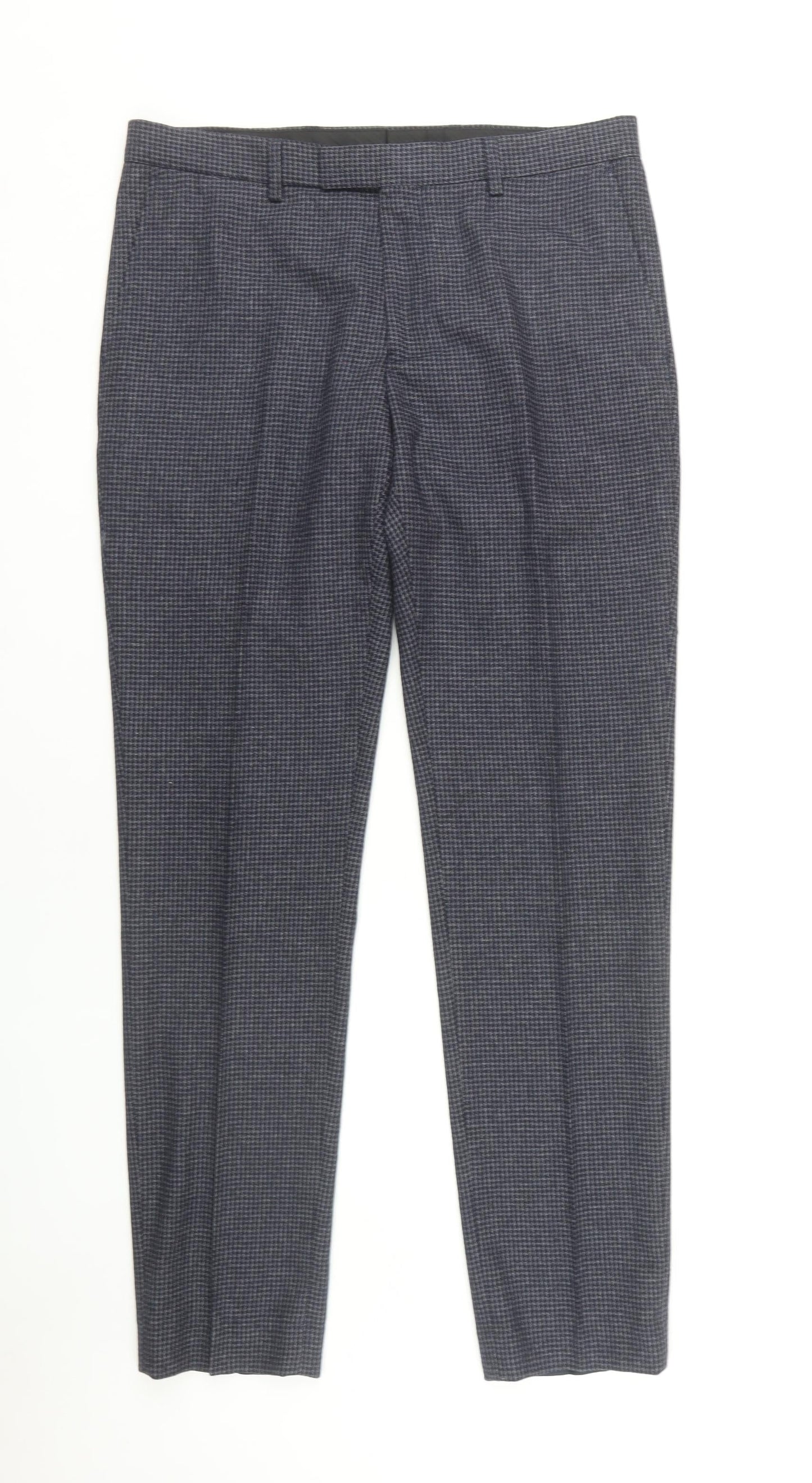 Moss London Men's Grey Check Trousers, Size 34
