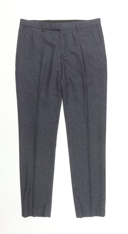 Moss London Men's Grey Check Trousers, Size 34