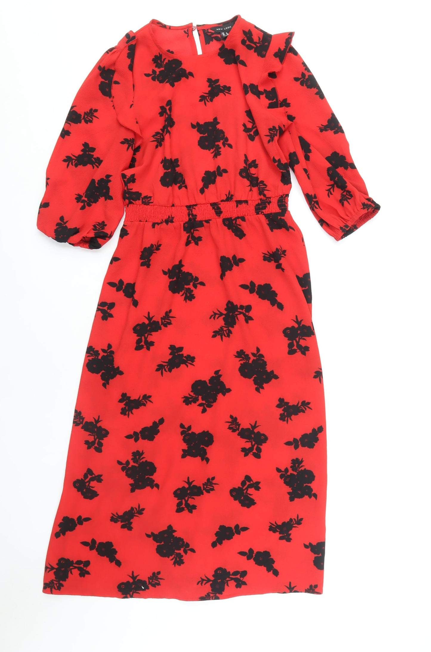 New Look Red Floral Midi Dress for Women Size 8