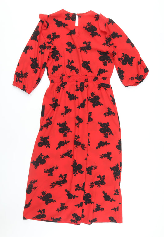 New Look Red Floral Midi Dress for Women Size 8