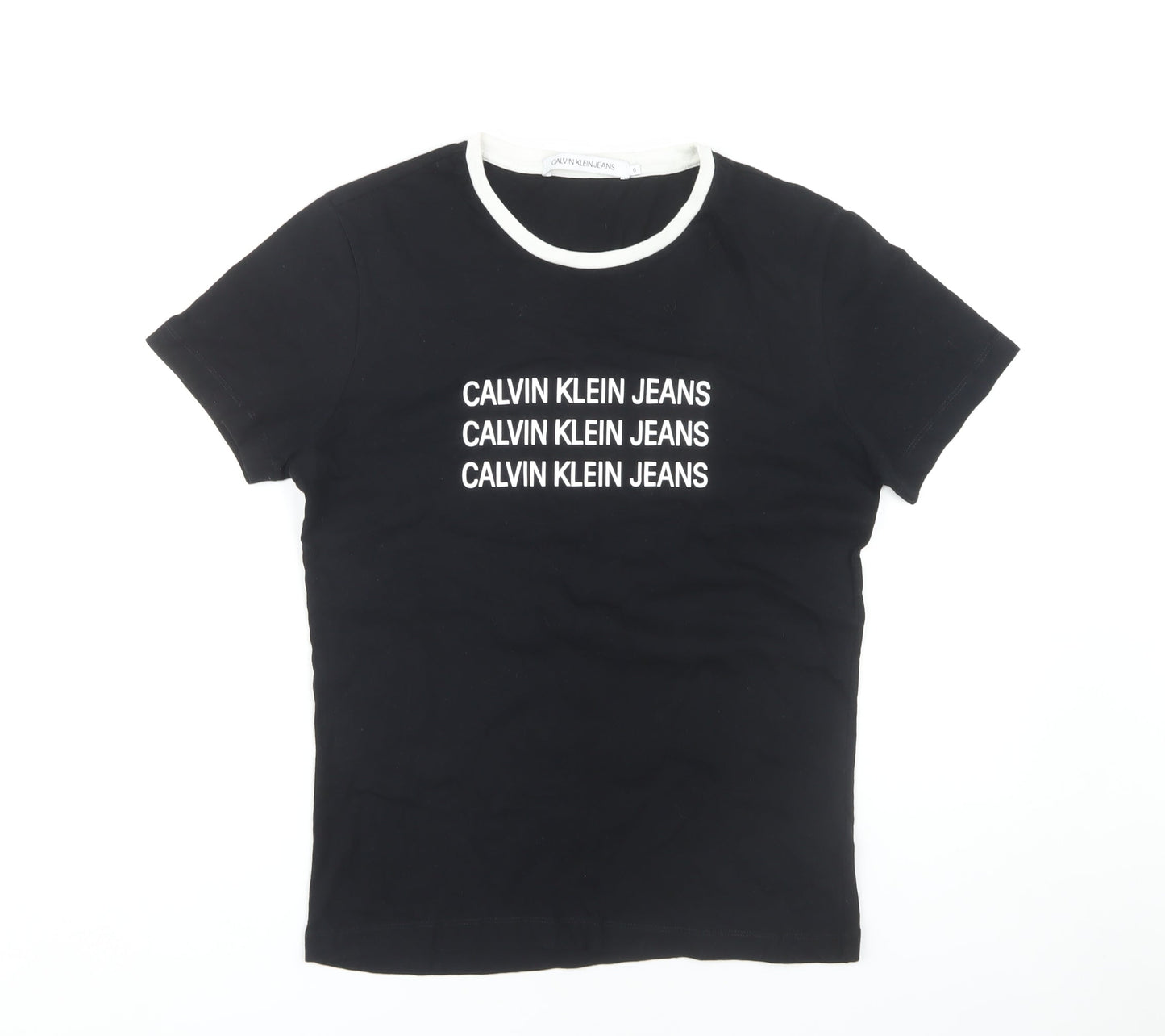 Womens UK Size S Calvin Klein Black Ringer T-Shirt
