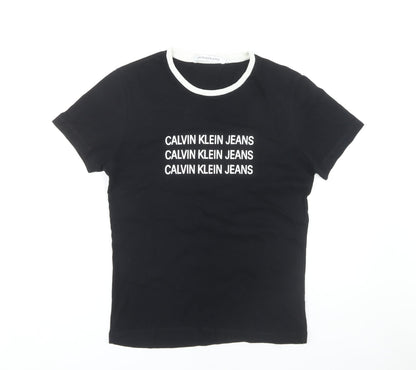 Womens UK Size S Calvin Klein Black Ringer T-Shirt