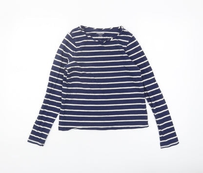 Lands' End Girls Blue Striped Long Sleeve T-Shirt L