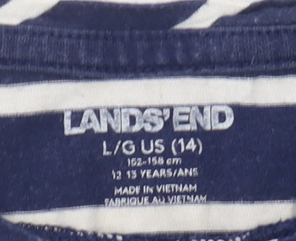 Lands' End Girls Blue Striped Long Sleeve T-Shirt L