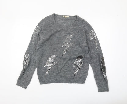 Jeff Women's Grey Sequin Pullover Jumper, Size 2