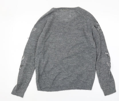 Jeff Women's Grey Sequin Pullover Jumper, Size 2