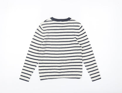 H&M Girls White Striped Knit Jumper 6-7 Years
