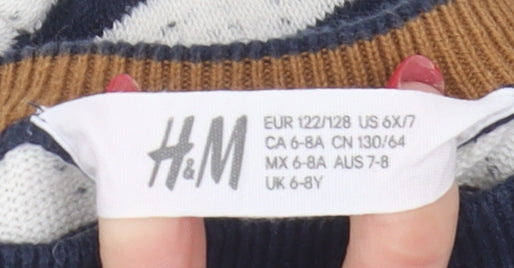 H&M Girls White Striped Knit Jumper 6-7 Years