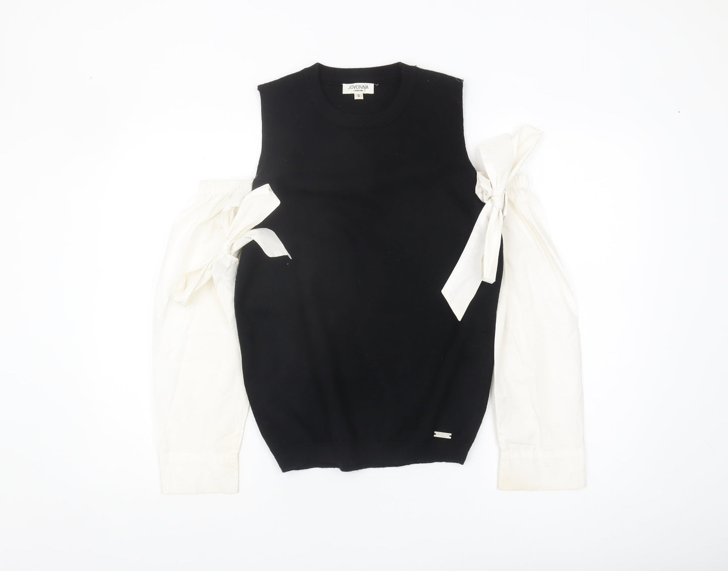 Jovonna Women's Black Knit Pullover - Bow Sleeveless S