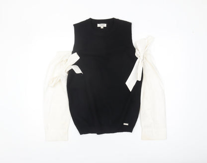 Jovonna Women's Black Knit Pullover - Bow Sleeveless S