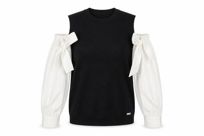 Jovonna Women's Black Knit Pullover - Bow Sleeveless S